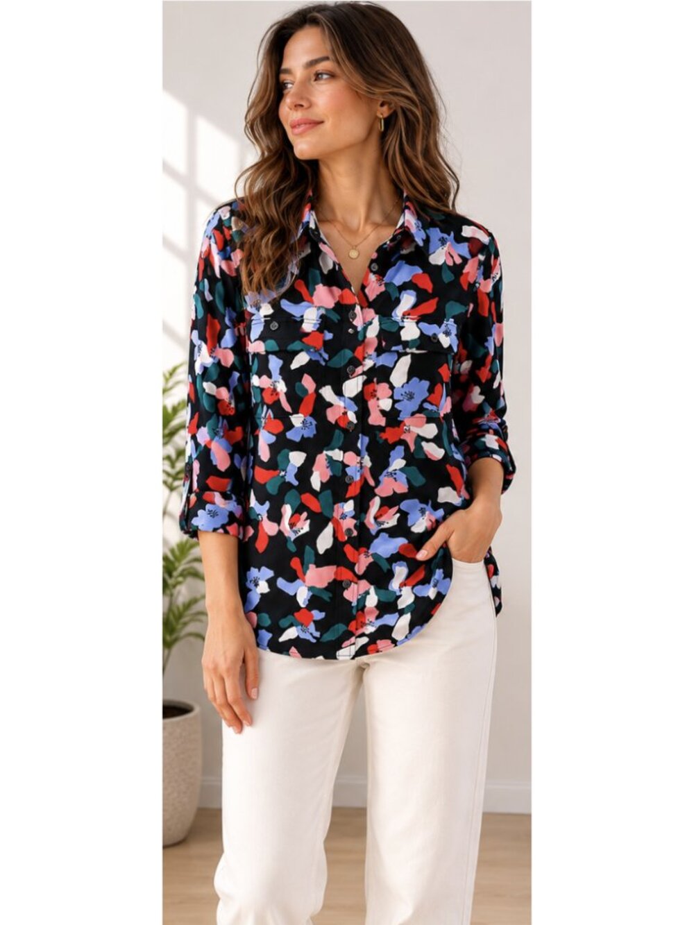 EQUIPMENT FEMME 100% Silk Mirelle Floral Blouse Shirt Black Medium Feminine